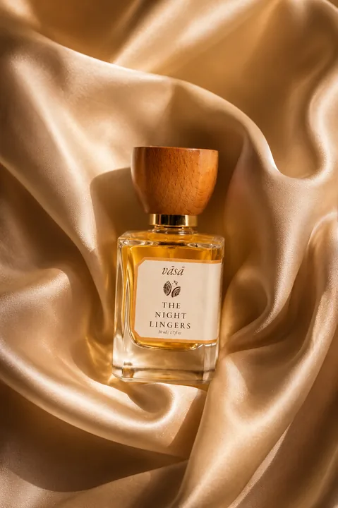 The Night Lingers on folds of gold satin